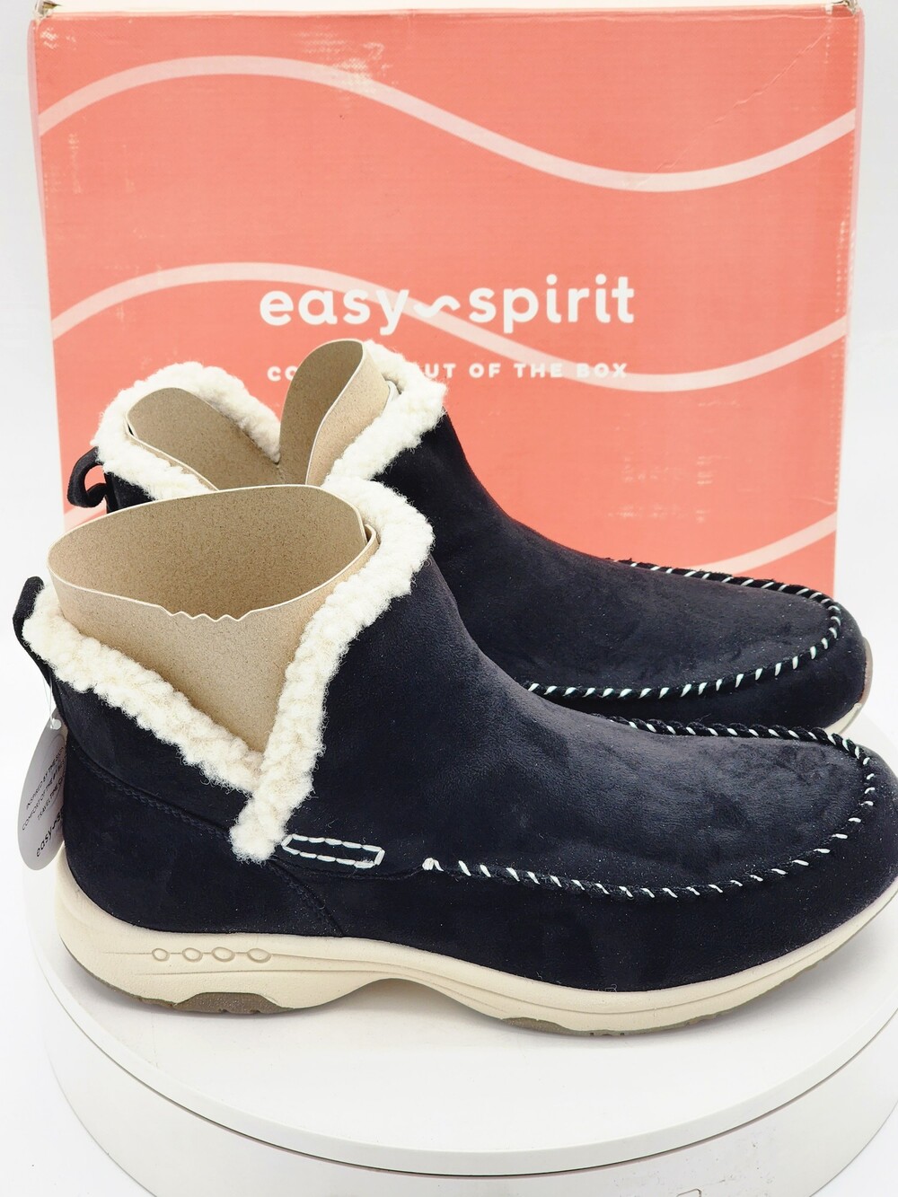 Easy Spirit Setuva2 Black Suede Faux Fur Ankle Boots Women’s Size 9.5 M Comfort - Picture 2 of 10
